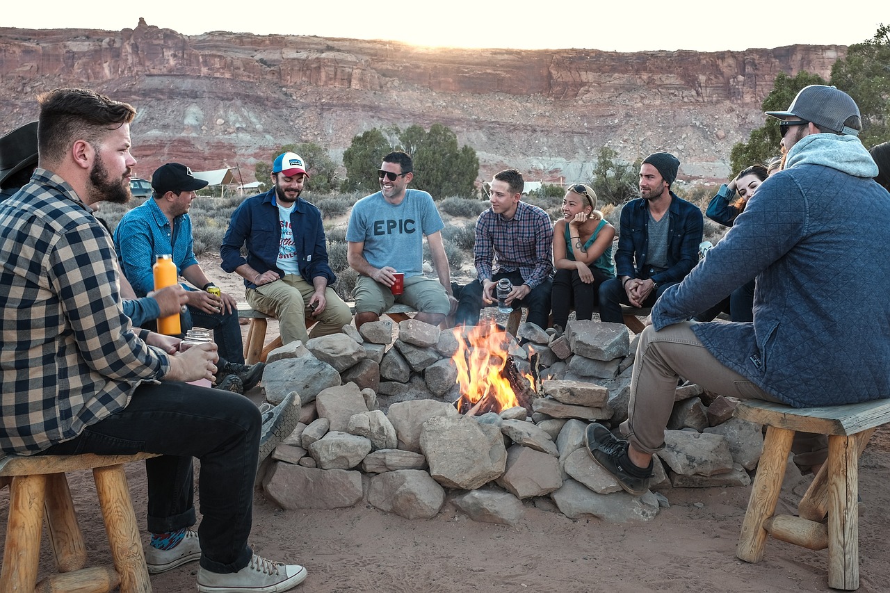 group of people at bonfire